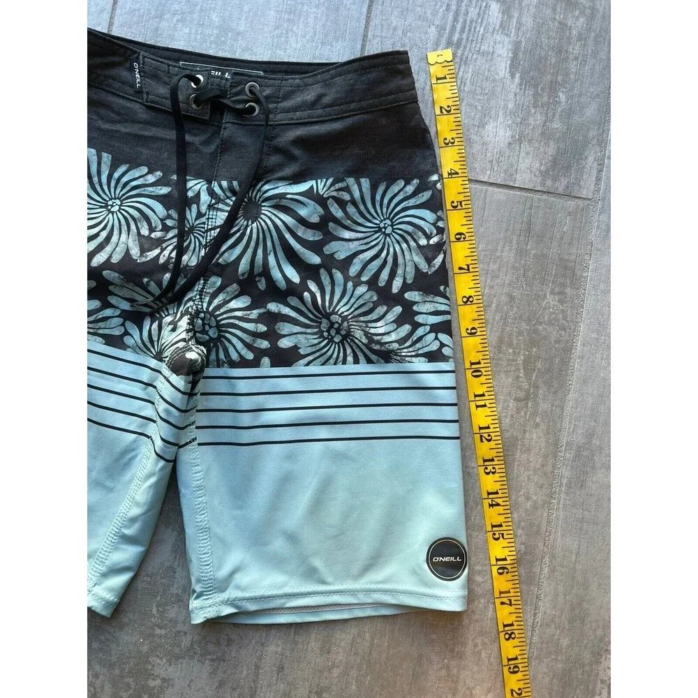O'Neill Hyperfreak Heist Boardshorts Boys Mint Green Tropical Swim Trunks 23in 8